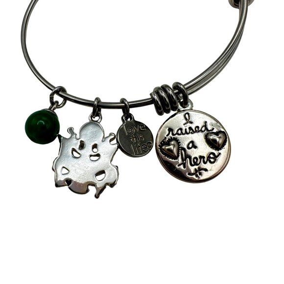 Bracelet Bangle Proud Army Mom Raised a Hero Silver Tone Green Jewlery Women - Picture 3 of 7